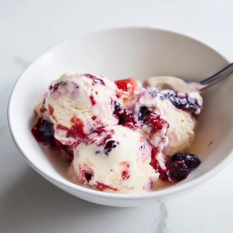 A close-up of the smooth, sweet cottage cheese ice cream, perfect for a high-protein treat.