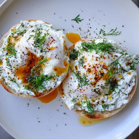 Brunch-ready Çılbır Eggs Benedict: a vibrant plate with runny yolks and flavorful spiced butter.