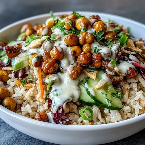 Vibrant Peanut Chickpea Rice Bowl topped with crunchy peanuts and fresh vegetables.