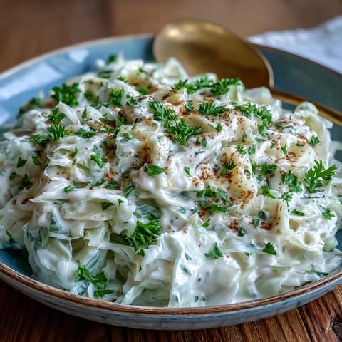 Tender shredded Creamed Cabbage with onions and fresh parsley garnish in a skillet, perfect for easy weeknight dinners.