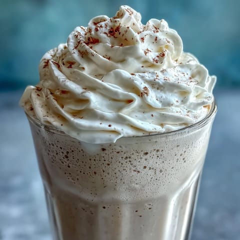 Creamy vanilla bean frappuccino protein shake with frosty texture, perfect for a healthy breakfast or post-workout treat.  