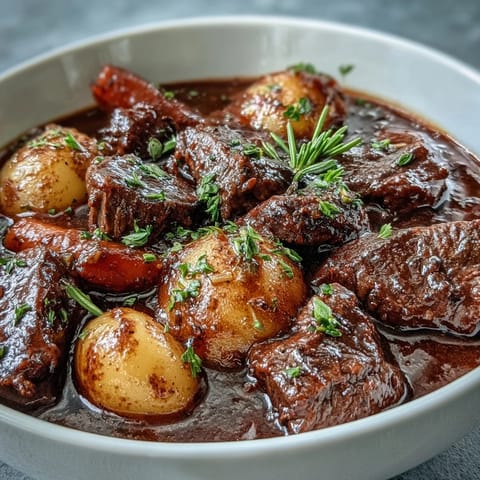 Slow-cooked beef stew with carrots, parsnips, and potatoes, perfect for a comforting dinner on a cold night.  