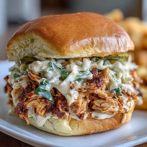 Juicy shredded Mississippi chicken piled high on soft slider buns with creamy coleslaw for a party-perfect bite.  