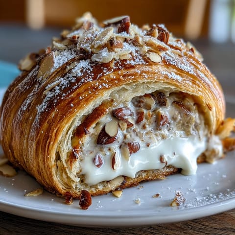 Flaky sourdough rolls with rich almond cream filling, baked golden and dusted with powdered sugar for a bakery-style treat.