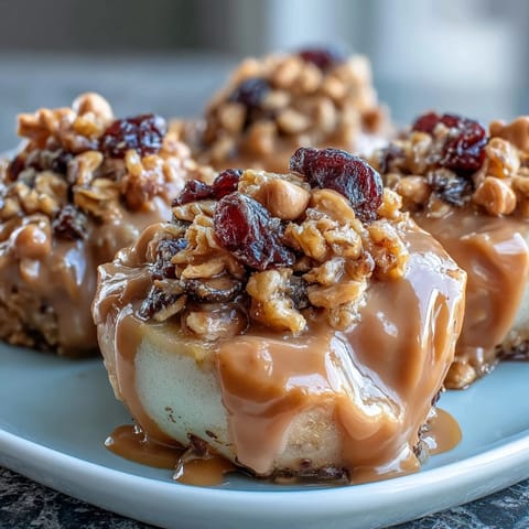 Crisp apple slices drizzled with creamy peanut butter and crunchy granola for a wholesome, easy snack.