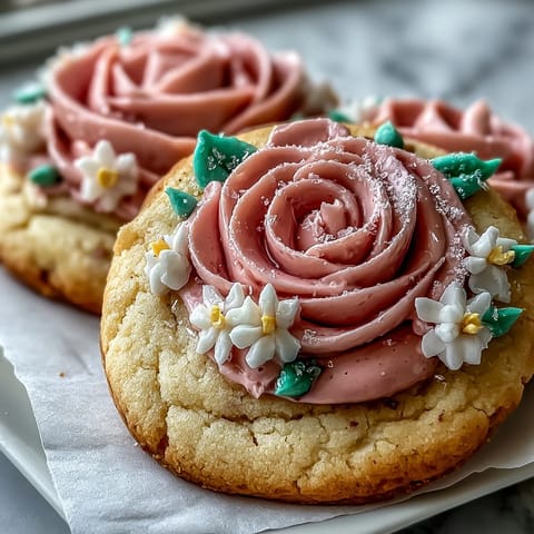 Delicate sugar cookies topped with pastel royal icing flowers, perfect for baby showers and spring celebrations.