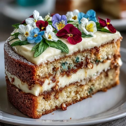Vibrant mini birthday layer cakes with vanilla and lemon, topped with pastel buttercream and fresh edible flowers for a festive spring celebration.