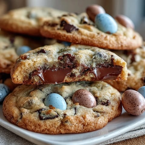 Soft, chewy cookies loaded with colorful Cadbury Mini Eggs and melty chocolate chips, perfect for Easter celebrations.