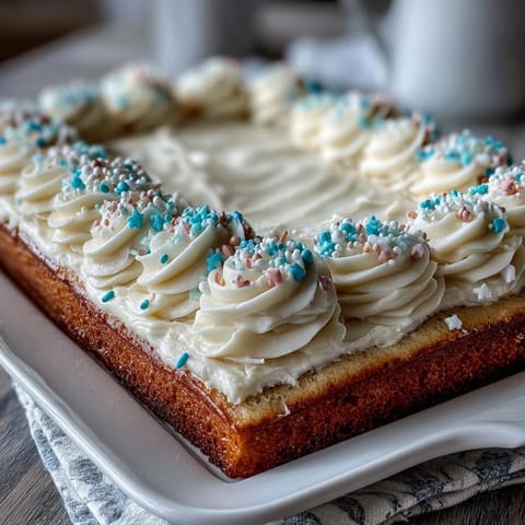 A light and airy vanilla cake topped with smooth buttercream, perfect for graduation parties and special gatherings.