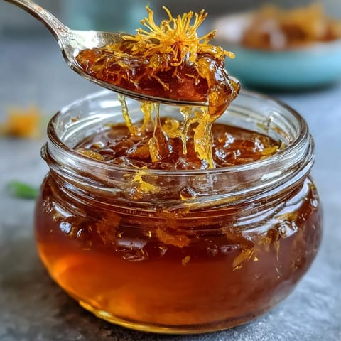 Vibrant dandelion jelly with fresh lemon zest and golden honey, perfect for spreading on warm toast or scones.