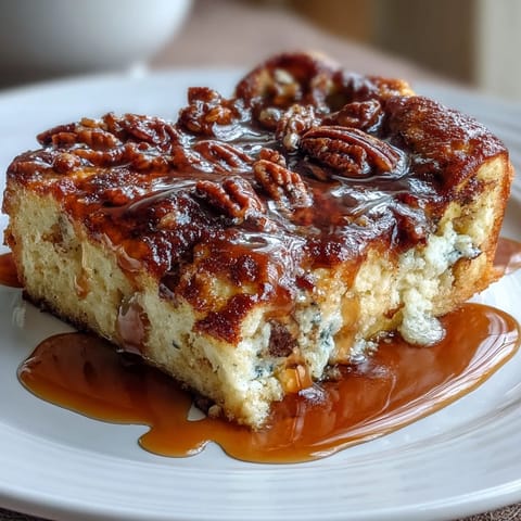 Fluffy baked pancake casserole with golden edges, drizzled with warm maple syrup and ready for breakfast.