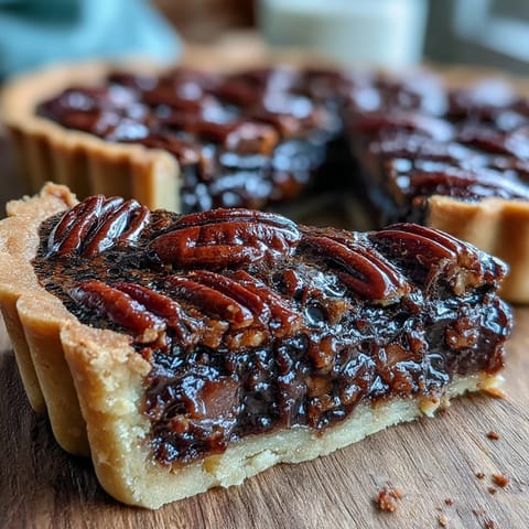 Kentucky Derby Chocolate Bourbon Pecan Tart with a golden crust, rich chocolate filling, and toasted pecans in every slice.