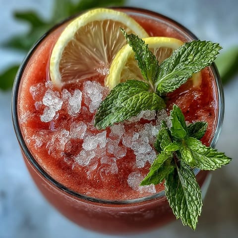Frozen Watermelon Lemonade Slushie: A vibrant, icy blend of sweet watermelon and tart lemon.