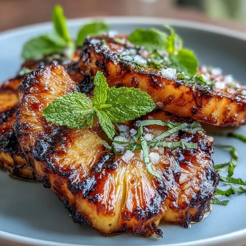 Caramelized grilled pineapple with vibrant yuzu kosho butter, drizzled with honey.