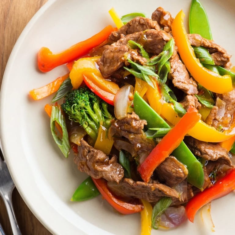 Vibrant easy beef and vegetable stir-fry, showcasing fresh vegetables and a savory sauce.  