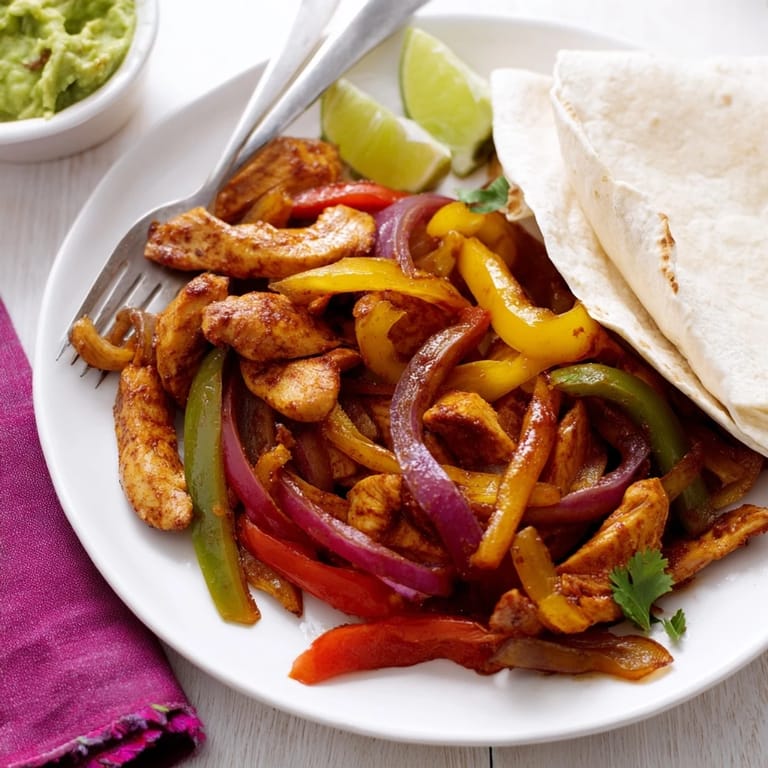 Roasted sheet pan chicken fajitas bursting with vibrant veggies and zesty flavors.  