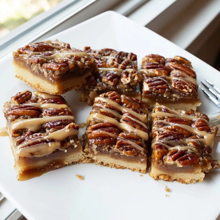 Heavenly maple glazed pecan bars drizzled with sweet glaze, ideal for dessert lovers.