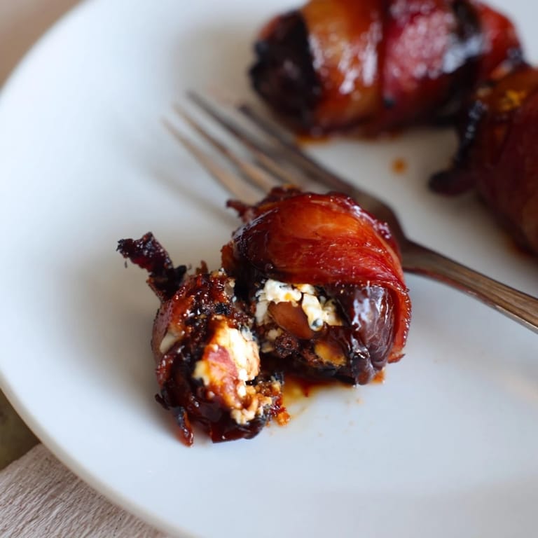 Crispy bacon encases creamy goat cheese and crunchy almonds in each date.  