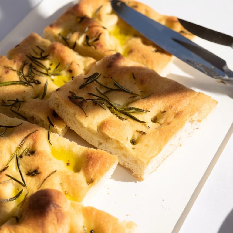 Fluffy Rustic Italian Focaccia drizzled with olive oil and sprinkled with fresh thyme.  