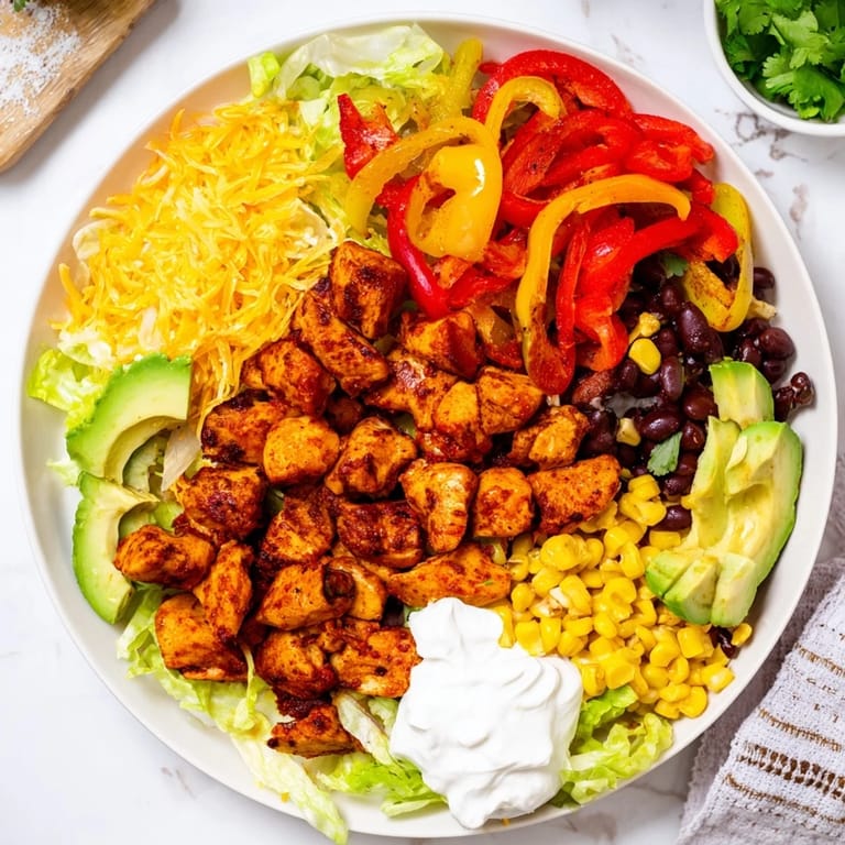 A close-up of sheet pan chicken burrito bowls showcasing inviting textures and flavors, ready to eat.