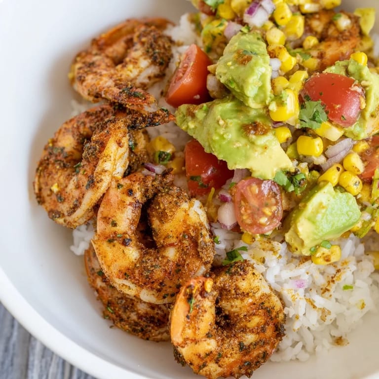 Plated Blackened Shrimp Bowl with lime wedges offers a colorful, healthy meal with Southwestern inspired flavors.