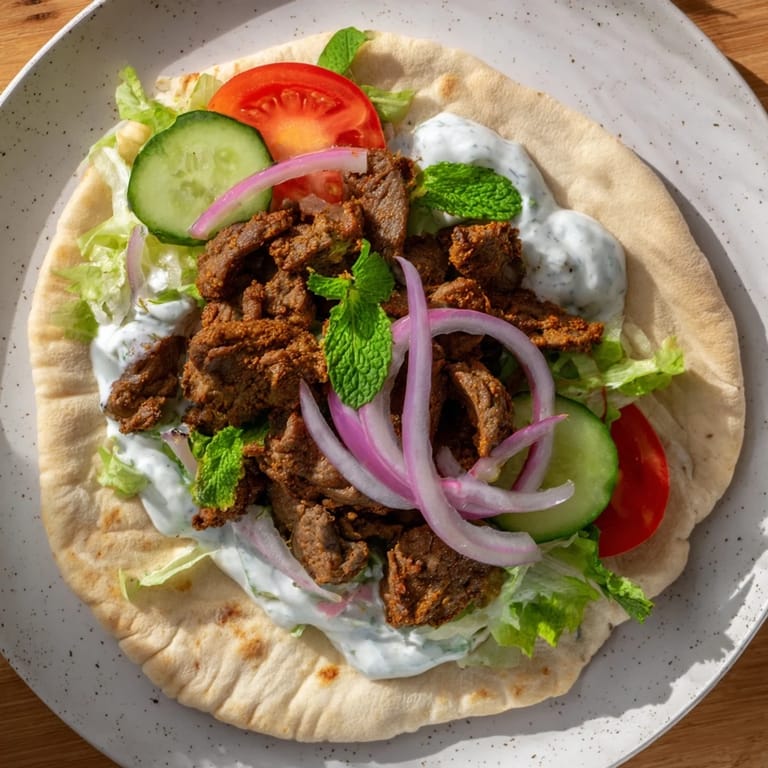 Enjoy delicious beef shawarma wraps, expertly rolled and filled with flavorful ingredients for dinner.