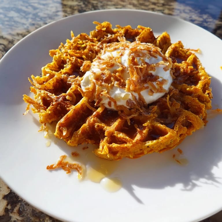 Fluffy, warm Sweet Potato Waffle Hack – featuring cinnamon, served for a perfect, gluten-free snack.