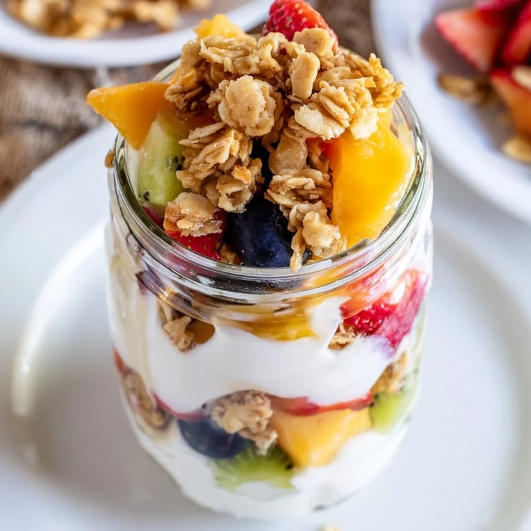 Easy yogurt parfait: a quick, beautiful breakfast with mixed, fresh seasonal fruit.