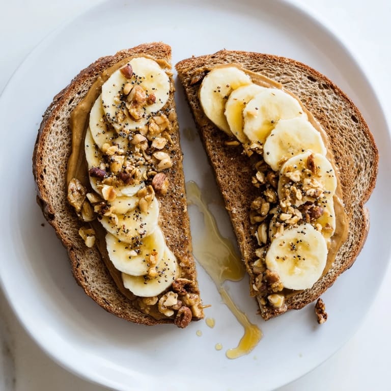 Close-up of a delightful peanut butter and banana sandwich upgrade, with golden toasted bread and a cinnamon sprinkle.
