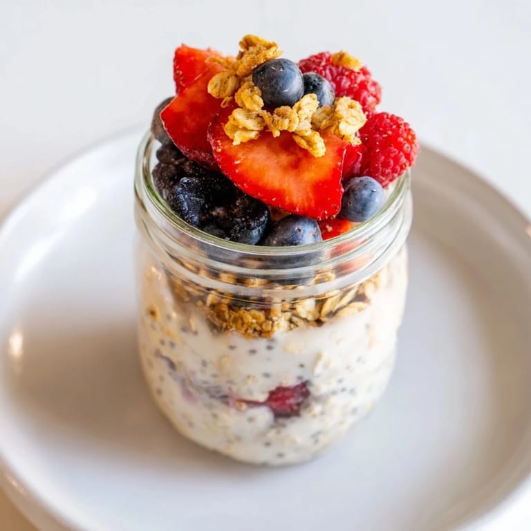 Close-up of ready-to-eat Overnight Oats in clear jars, perfect for a grab-and-go breakfast.