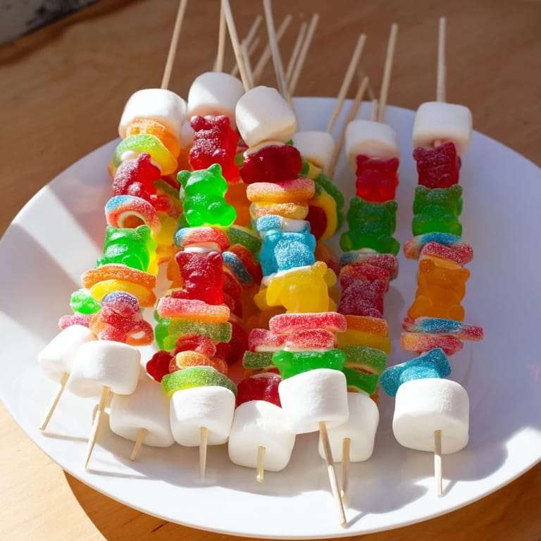 Delicious Gummy Candy Kabobs, playfully arranged, an easy and fun party dessert anyone can enjoy.