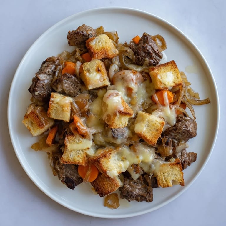 Golden, bubbly cheese blankets the tender pot roast in this enticing French Onion Pot Roast Casserole recipe.