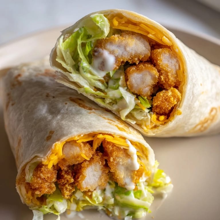 Looking appealing: a wrapped, delicious Crispy Chicken Ranch Snack Wrap, perfect for a quick lunch.