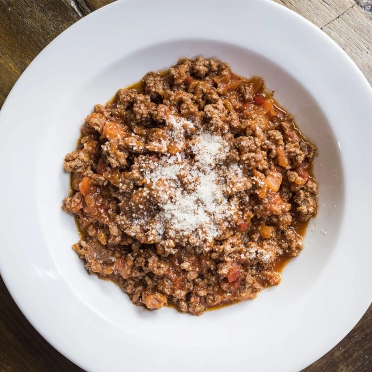A bowl of fresh pasta topped with vibrant Classic Tuscan Ragu, ready to eat.