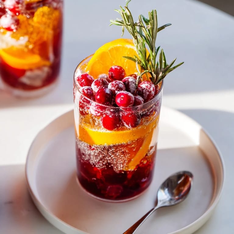 Refreshing Snow Globe Mocktail featuring floating frozen cranberries, ideal for a holiday celebration.