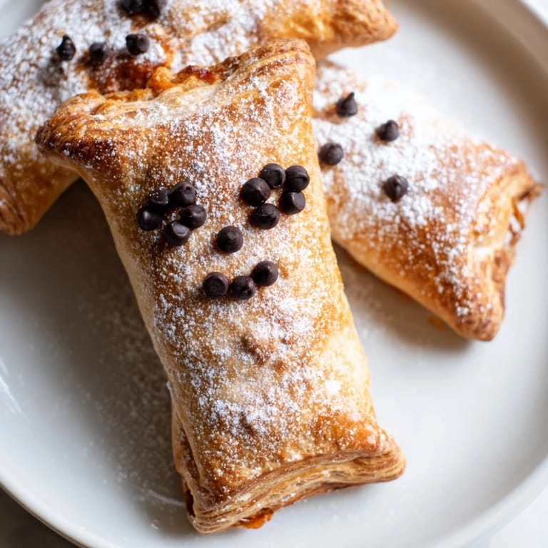 Enjoy the aroma of spiced Sleeping Gingerbread Puff Pastry Pockets, dusted with powdered sugar and ready to eat.