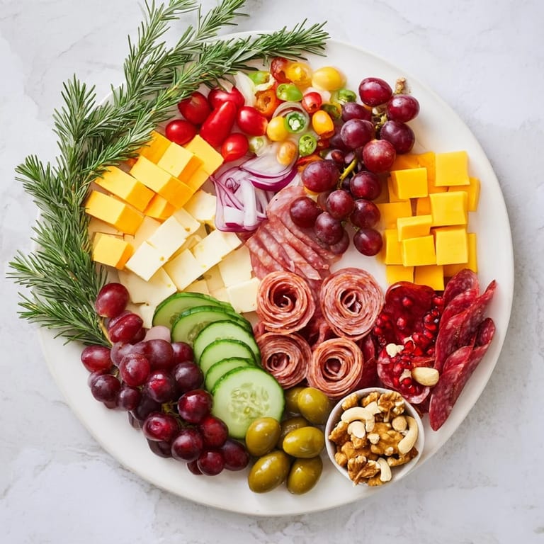 A beautiful Quick Christmas Charcuterie Wreath Board, packed with savory and fresh ingredients ready to be enjoyed.