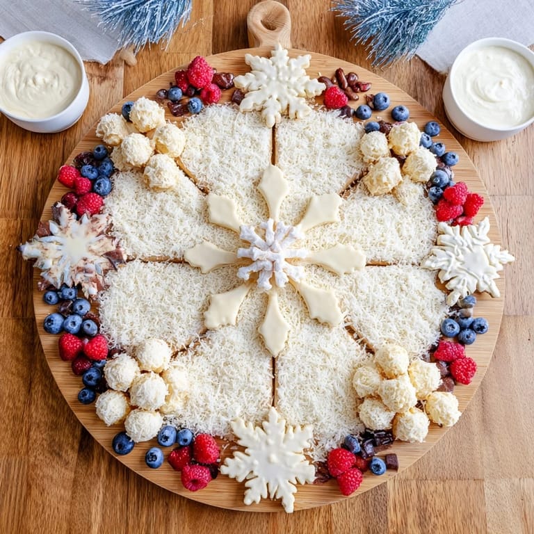 Imagine this Snowflake Dessert Board: a snowy display of cookies, chocolates, and fruit, ready to serve!