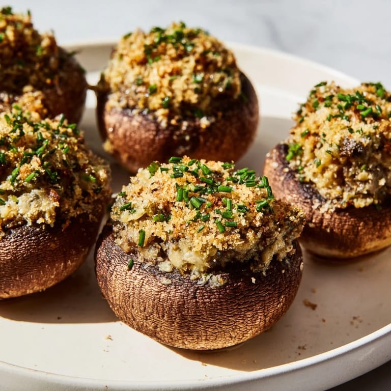 These flavorful Enchanted Forest Mushroom Nibbles feature tender mushrooms stuffed with a creamy, herbed filling.