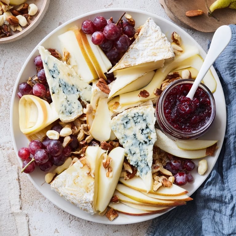 Artisanal Cheese Platter Cœur Passion, a colorful spread with nuts, crackers, and delicious accompaniments.