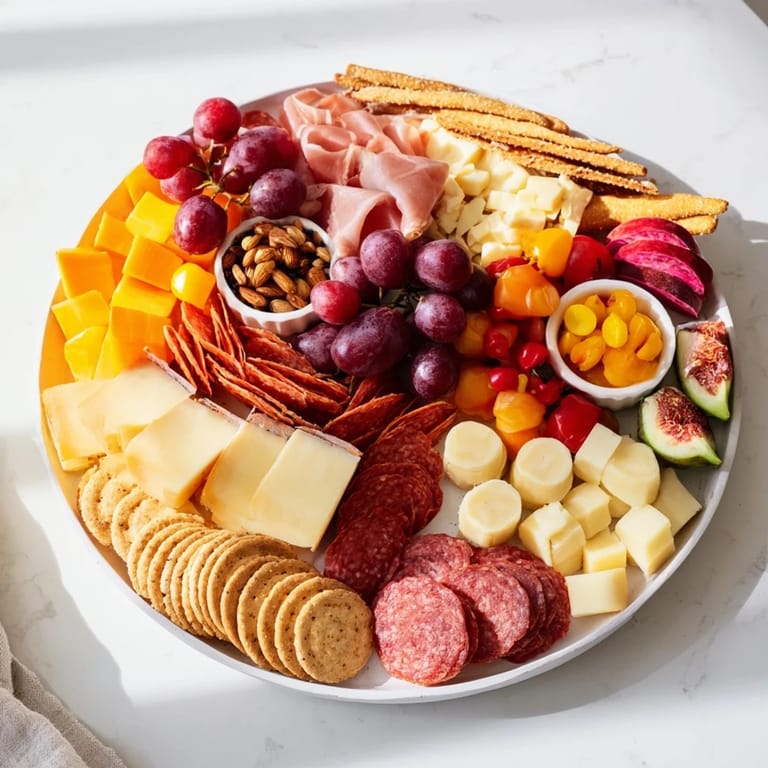 A beautiful Chevalier Heureux Snack Board arranged for guests, showcasing a variety of delicious appetizers.