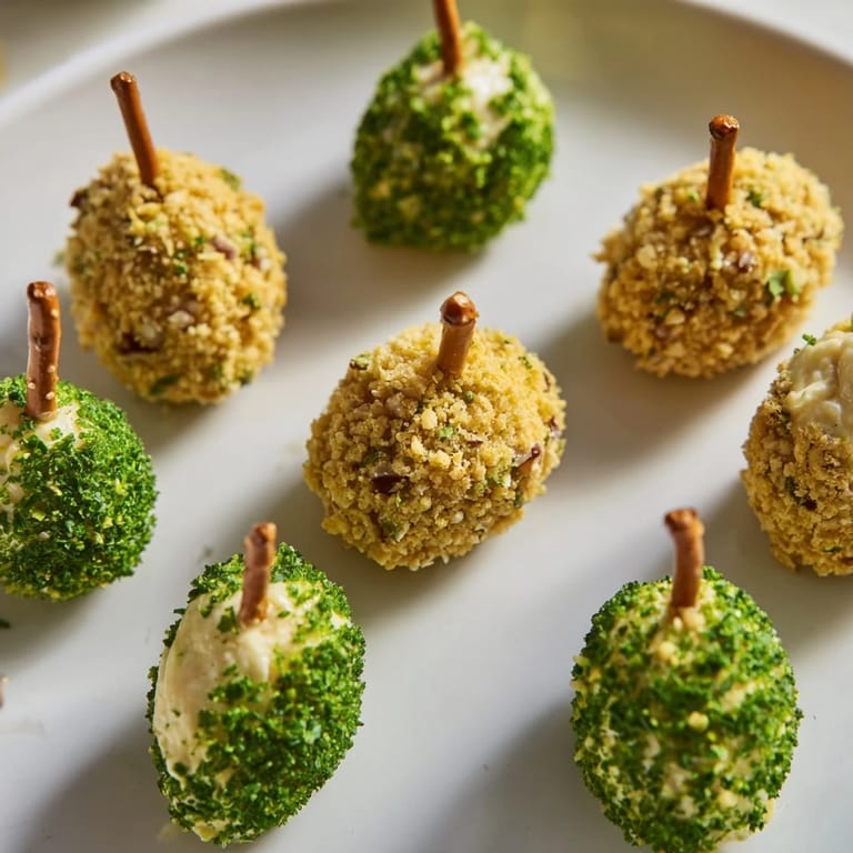 Festive holiday platter of acorn shaped cheese ball bites, savory and party-ready.
