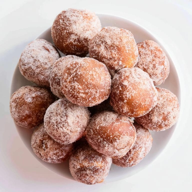 Image of a freshly prepared powdered donut holes mountain with tempting dipping sauces to savor.