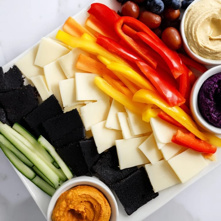 Vivid image of the completed Zig-Zag Lightning Strike, showcasing crisp vegetables and beautiful cheese selections.