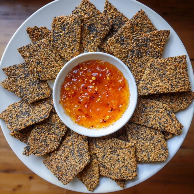 A visually striking Volcanic Flow; anticipate an eruption of flavors with these homemade charcoal crackers and hot jelly.