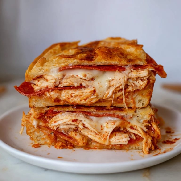 Crispy edges and a gooey cheese center: the ultimate Leftover Pizza Grilled Cheese ready to be enjoyed.