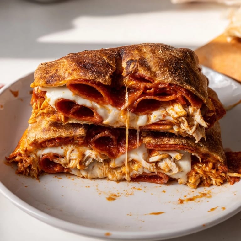 Enjoy a close-up of a perfectly grilled Leftover Pizza Grilled Cheese, ready for a comforting bite.