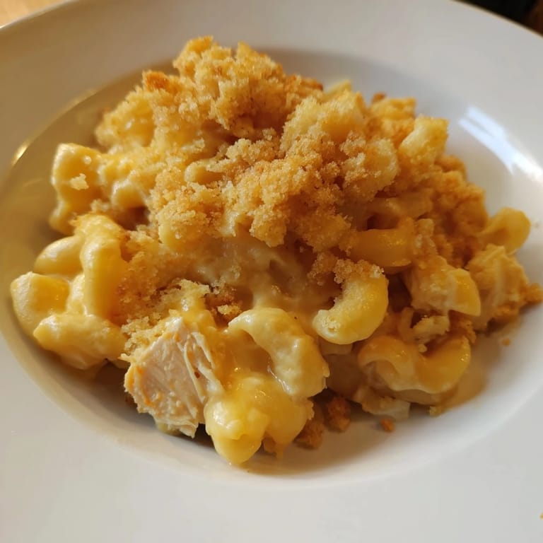 Hot and cheesy Struggle Meal Chicken Macaroni, perfect for a quick and satisfying dinner after a long day.