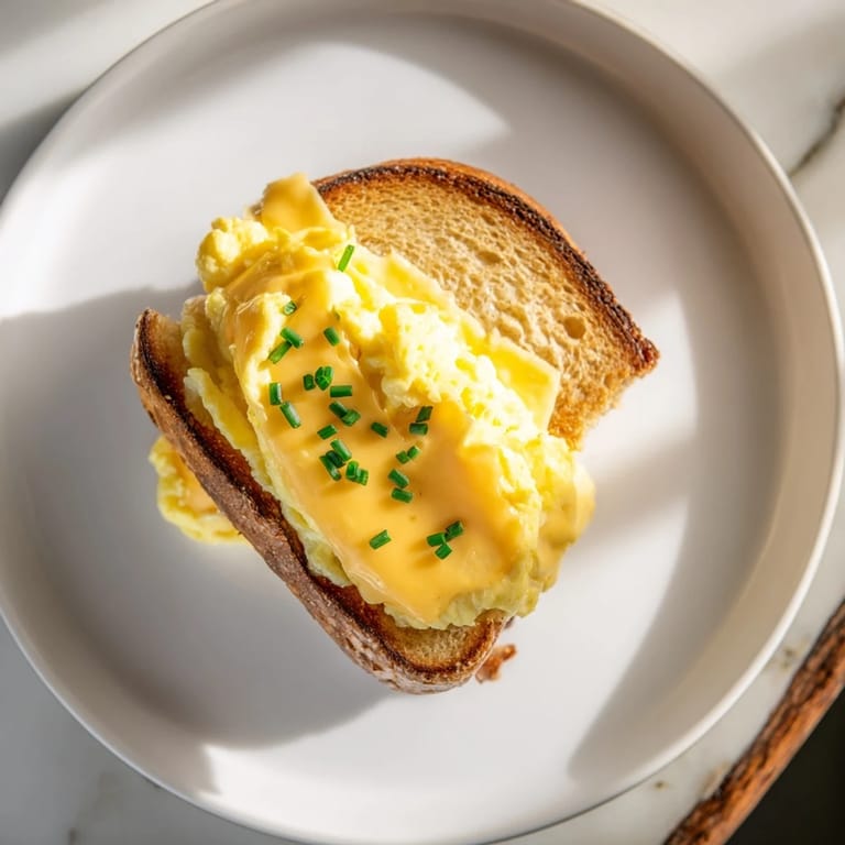 A steaming One-Pan Egg Breakfast Sandwich, featuring melted cheese and fluffy eggs, a perfect morning treat.