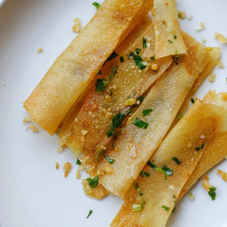Close-up of crispy garlic lumpia chips, showcasing the golden color and savory garlic aroma.